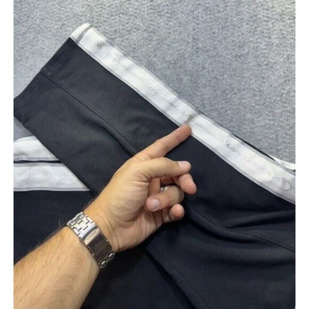 Champion Black Spellout Logo Name Stripe‎ Athletic Pants Men XL  34"-40" Vintage - Picture 9 of 10